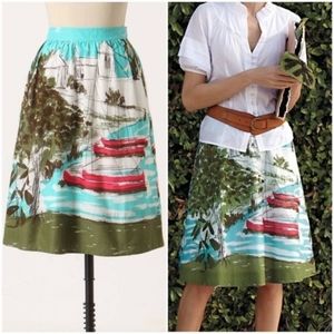 Anthropologie We Heart Vera Sea Bound Boat Ship Water Scenery Cotton Skirt